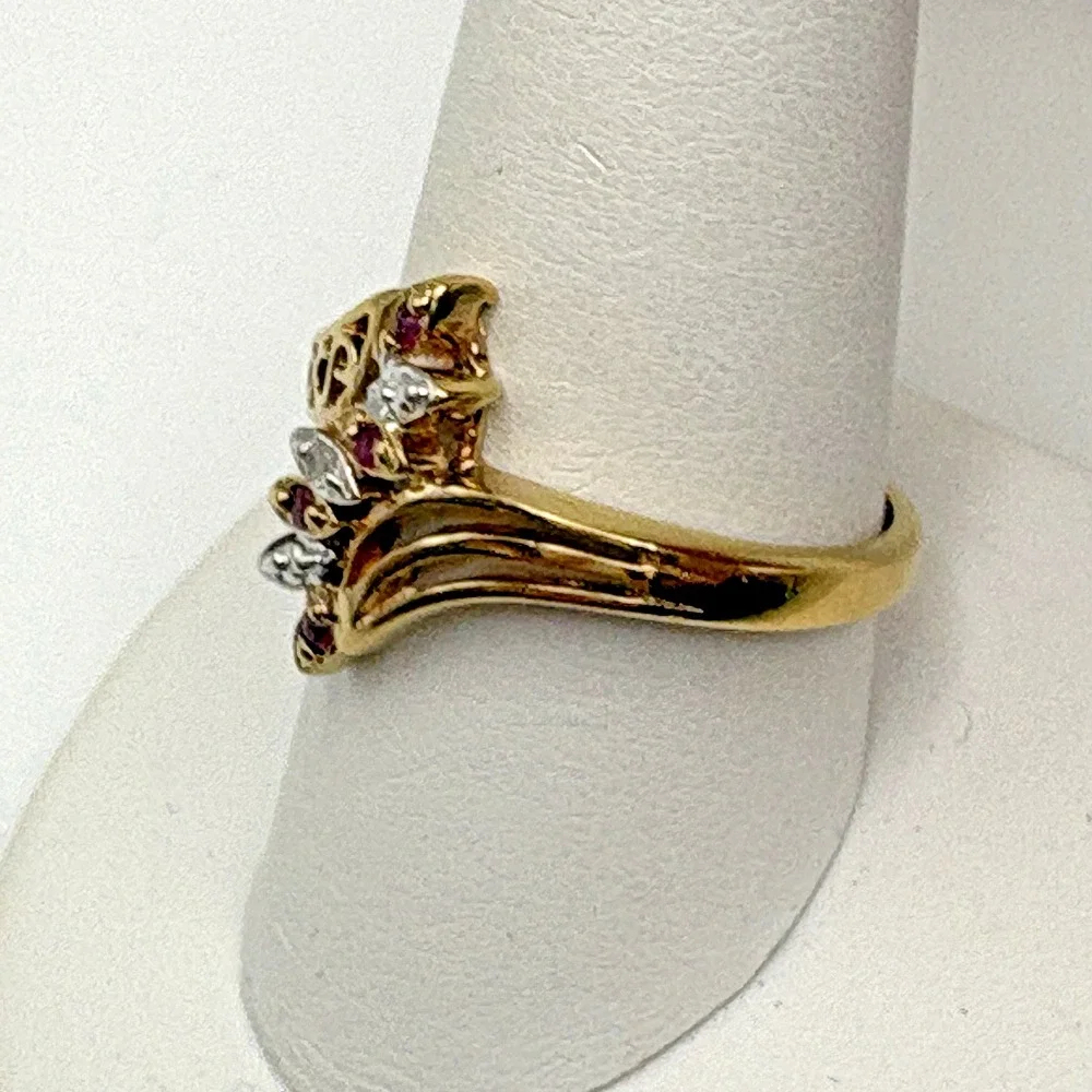 Vintage Ruby and Diamond Ring Gold Plated Size 10 Retro Cocktail Prom